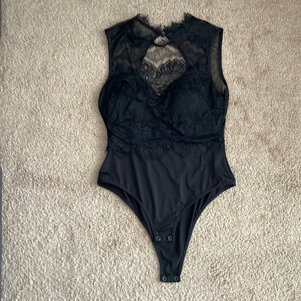 Charlotte Russe lace black bodysuit shirt